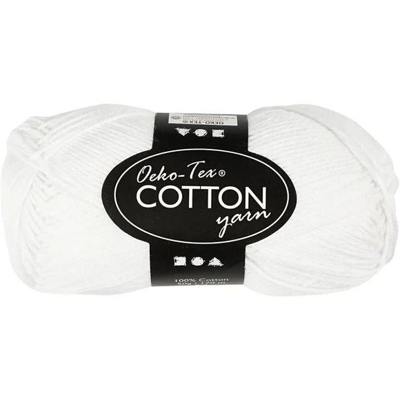 Oeko-Tex Cotton Yarn, no. 8/4, L: 170 m, white, 50 g/ 1 ball