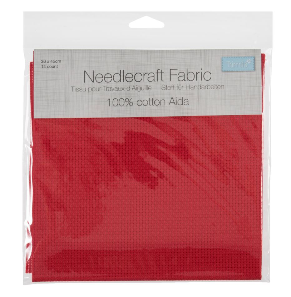 Trimits Needlecraft Fabric Aida 14 Count 45 x 30cm Red