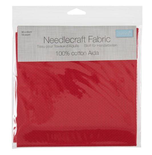 Trimits Needlecraft Fabric Aida 14 Count 45 x 30cm Red