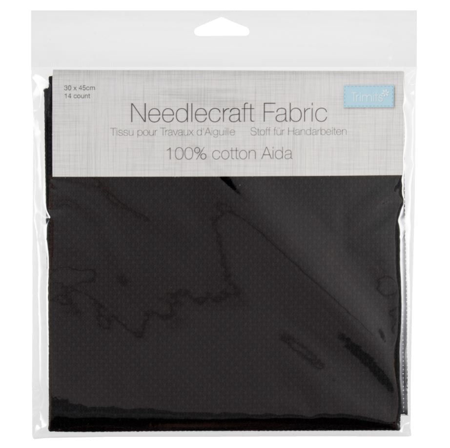 Trimits Needlecraft Fabric Aida 14 Count 45 x 30cm Black