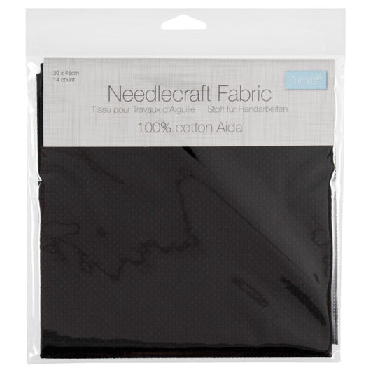 Trimits Needlecraft Fabric Aida 14 Count 45 x 30cm Black