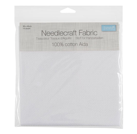 Trimits Needlecraft Fabric Aida 14 Count 45 x 30cm White