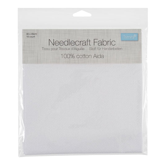 Trimits Needlecraft Fabric Aida 16 Count 45 x 30cm White