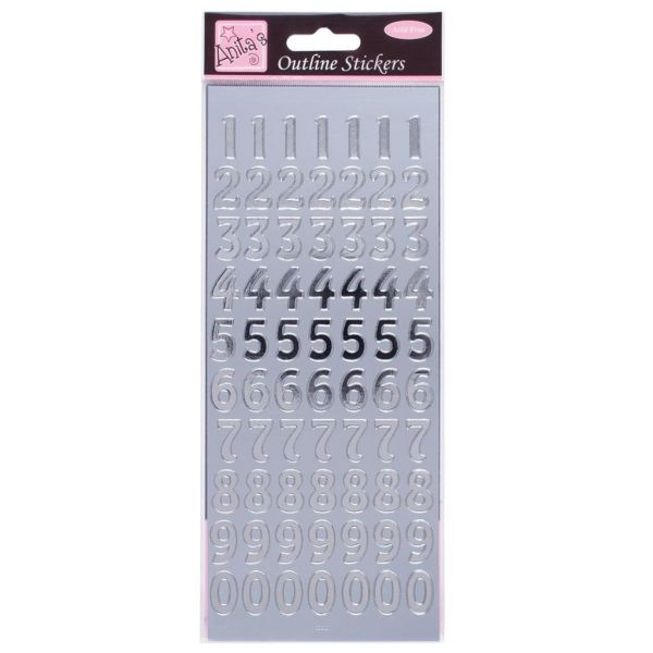 Anitas Outline Stickers Large Numbers Silver