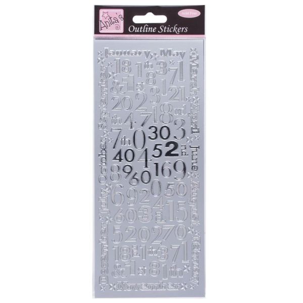 Anitas Outline Stickers Months & Numbers Silver