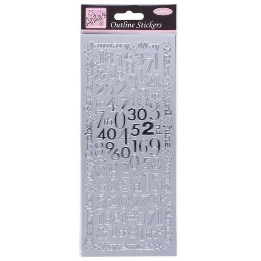 Anitas Outline Stickers Months & Numbers Silver
