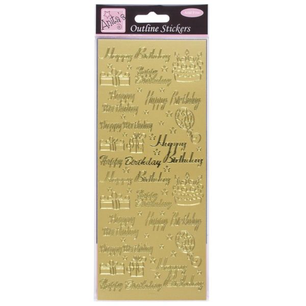 Anitas Outline Stickers Happy Birthday Assorted Gold