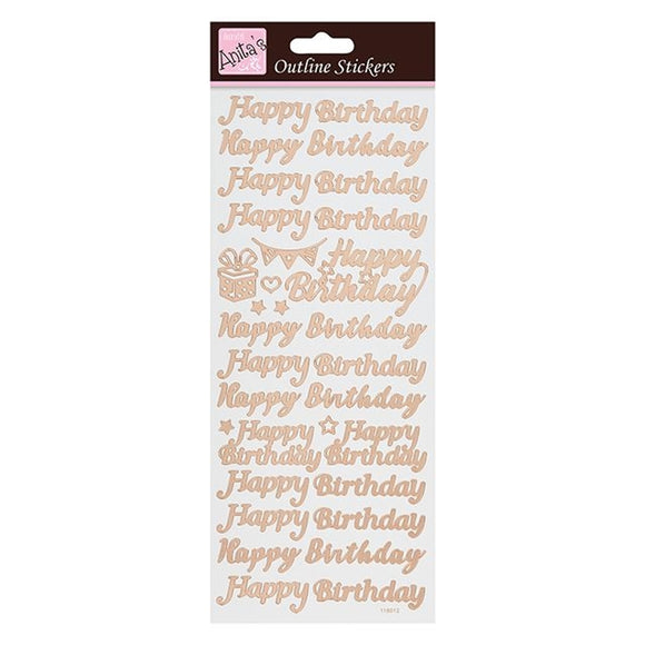 Anitas Outline Stickers Happy Birthday Rose Gold on White