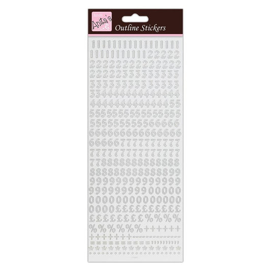 Anitas Outline Stickers Small Numbers Silver on White