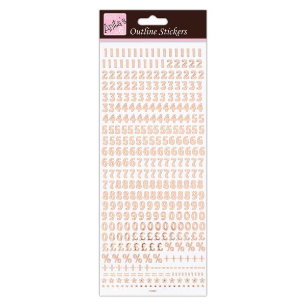 Anitas Outline Stickers Small Numbers Rose Gold on White