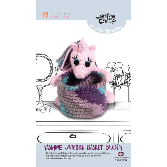 Knitty Critters Basket Buddies Yasmine Unicorn Crochet Kit