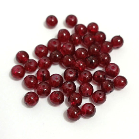 Value Beads - 6mm Glass Crackle- Dark Red