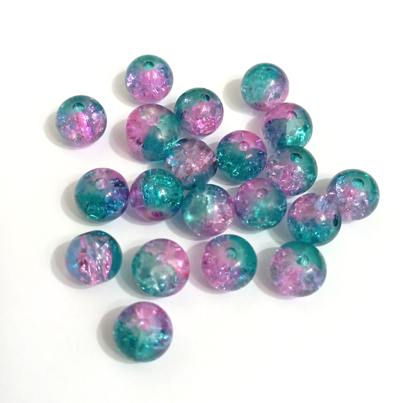 8mm Value Beads - 8mm Glass Crackle- Cyan/Purple