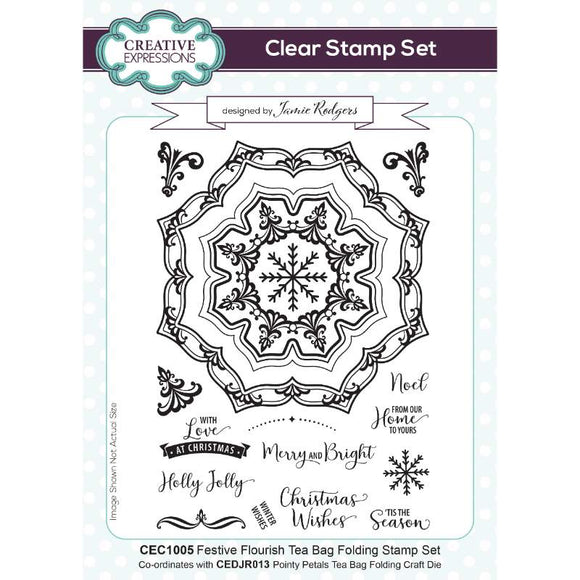 Jamie Rodgers Festive Flourish Tea Bag Folding 6 in x 8 in Stamp Set