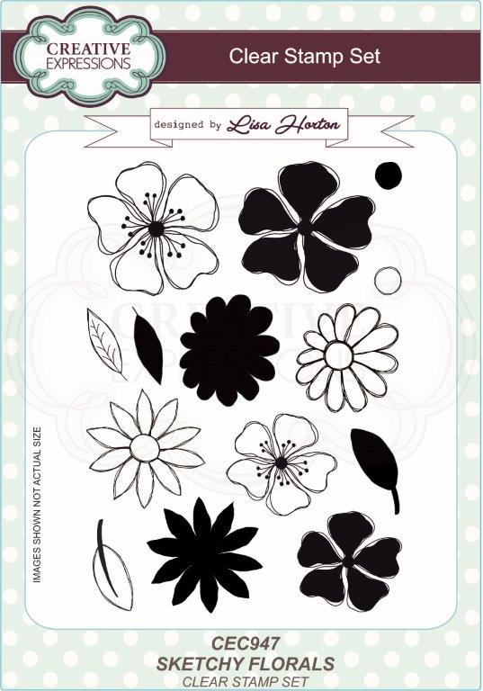 Creative Expressions Lisa Horton Sketchy Florals 6 in x 8 in Stamp Set