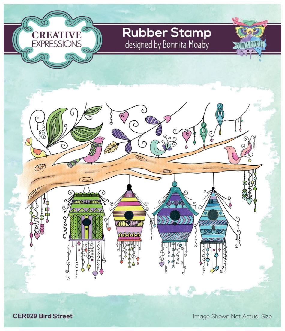 Bonnita Moaby Bird Street 5.9 in x 4.4 in Rubber Stamp
