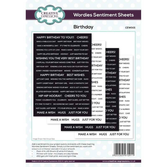 Wordies Sentiment Sheets Birthday