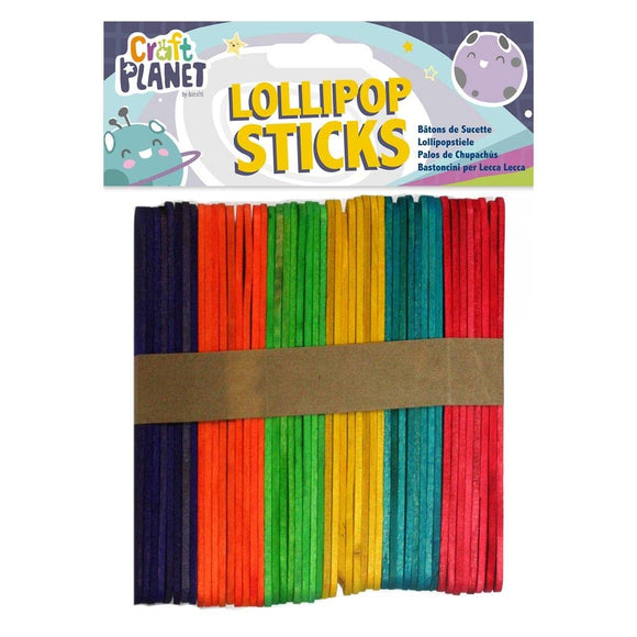 Craft Planet Lollipop Sticks - Assorted Colours 50pcs)