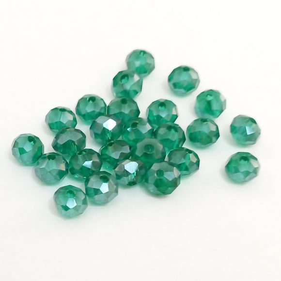 Value Beads - 6 x 4mm Glass Rondelles - Green Luster