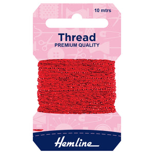 Hemline Glitter Thread - Red 10m