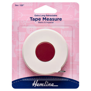 Hemline Extra long Retractable Tape Measure 3m