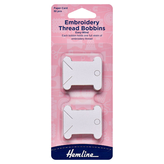 Hemline Embroidery Thread Bobbins Paper Card 50Pcs