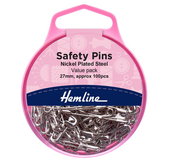 Hemline Safety Pins Value Pack Nickel (100 Pieces)