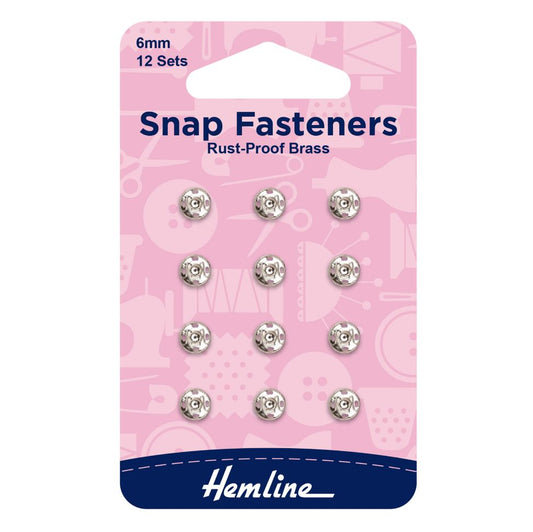 Hemline Snap Fasteners 6mm (Pack of 12)