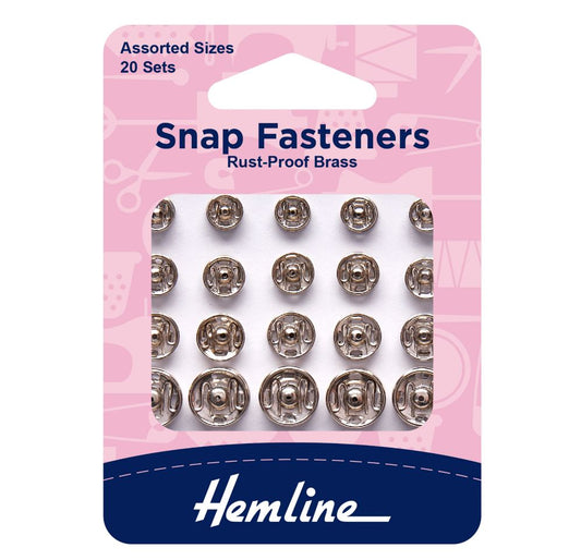 Hemline Snap Fasteners Assorted Sizes 20 Sets