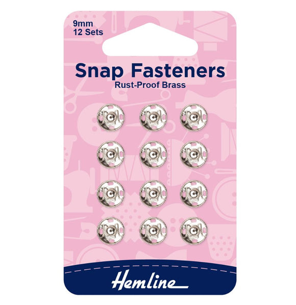 Hemline Snap Fasteners Sew-on Nickel 9mm (Pack of 12)