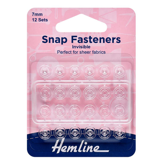 Hemline Snap Fasteners Sew-on Clear 7mm (Pack of 12)