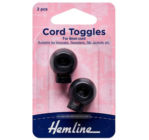 Cord Toggles 6mm Black 2 Pieces