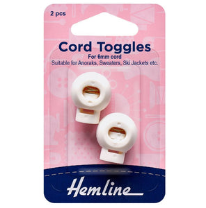 Cord Toggles 6mm White: 2 Pieces