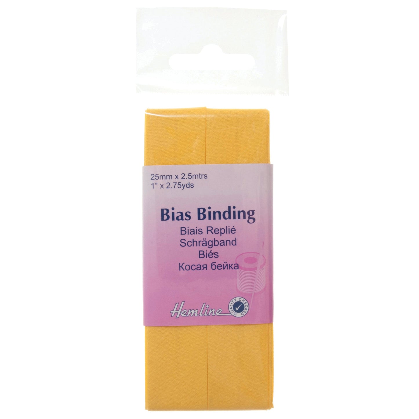 PolyCotton Bias Binding 25mm 2.5m - Lemon