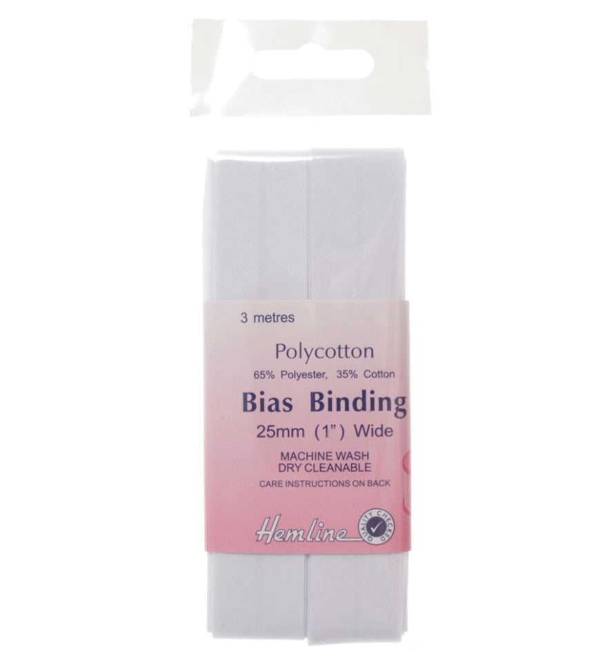 PolyCotton Bias Binding 25mm 2.5m - White