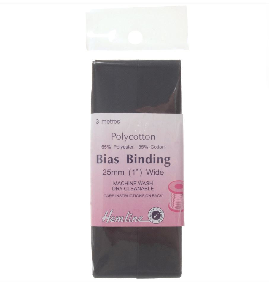 PolyCotton Bias Binding 25mm 2.5m - Black