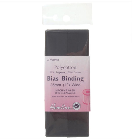 PolyCotton Bias Binding 25mm 2.5m - Black