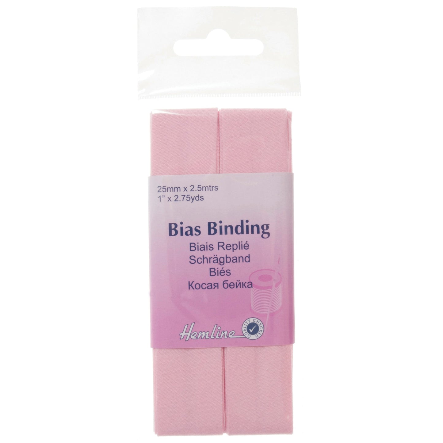 PolyCotton Bias Binding 25mm 2.5m - Baby Pink