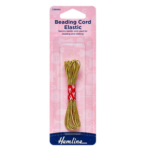 Hemline Beading Cord Elastic 3.6m x 1.3mm Gold