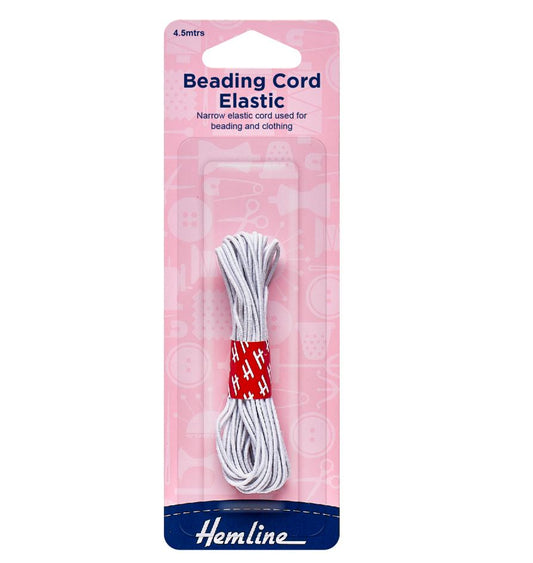 Hemline Beading Cord Elastic 4.5m x 1.3mm White