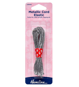 Hemline Metallic Cord Elastic 4.5m x 1.3mm Silver