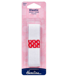 General Purpose Knitted Elastic 1m x 25mm White