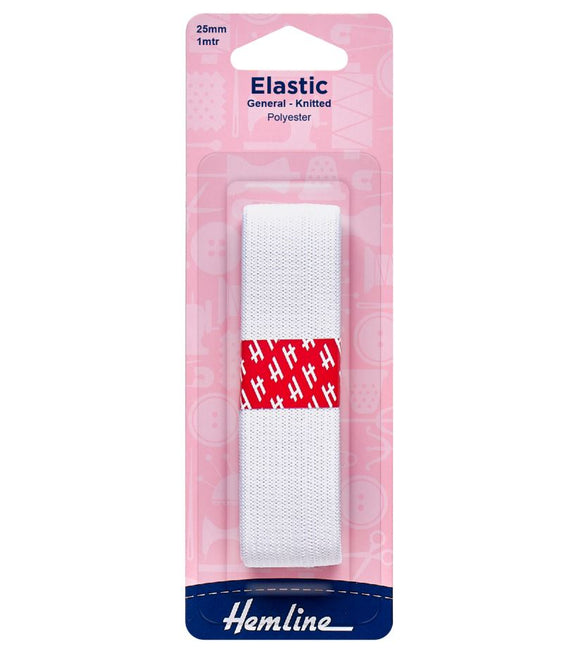 General Purpose Knitted Elastic 1m x 25mm White