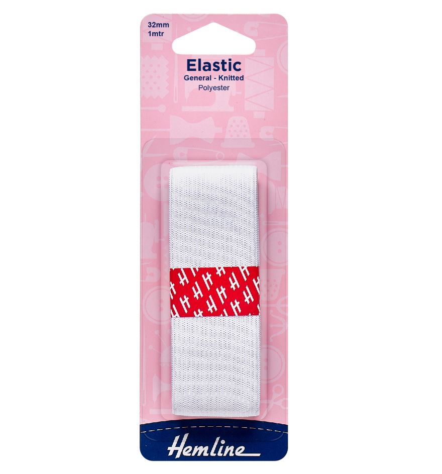 General Purpose Knitted Elastic 1m x 32mm White