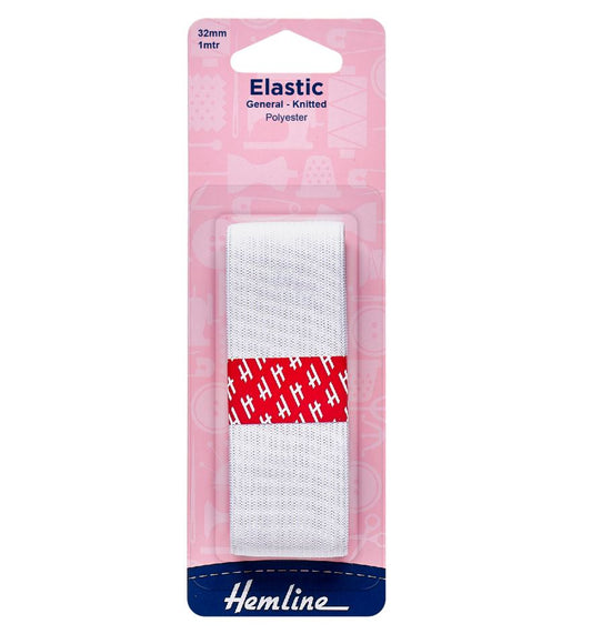 General Purpose Knitted Elastic 1m x 32mm White