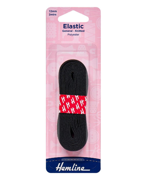 General Purpose Knitted Elastic 2m x 12mm Black