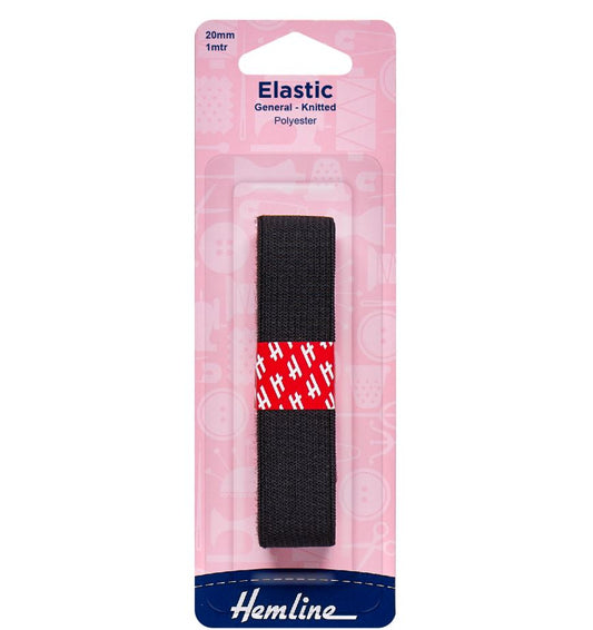 Hemline General Purpose Knitted Elastic 1m x 20mm Black