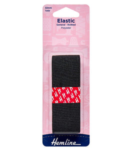 General Purpose Knitted Elastic 1m x 32mm Black