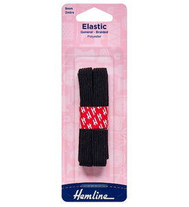 Hemline Elastic Black 9mm 2M