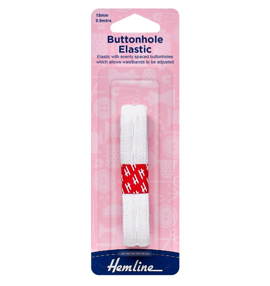 Hemline Buttonhole Elastic 0.9m x 15mm White